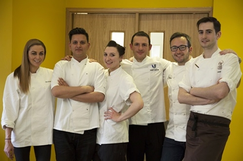 Alumni guest chefs Nicola Bramley, Vikram Rathour, Fern Lough, Livio Capillera, Will Torrent and Alistair Birt